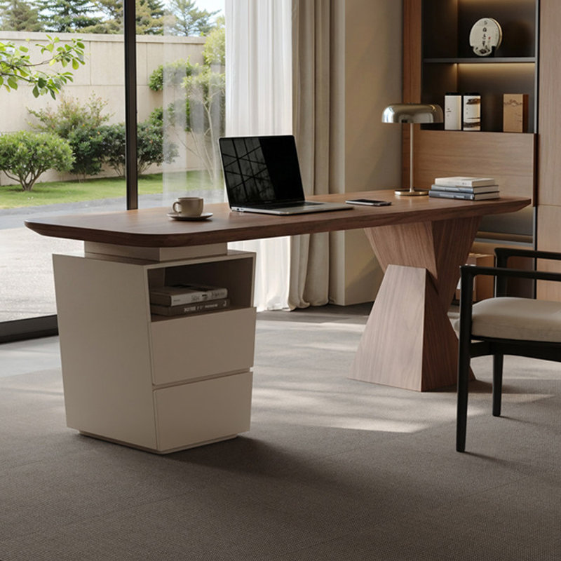 Bureau couleur noyer en bois massif multi-couches avec bureau et bureau, 29.53"H*78.74"W*27.56"D