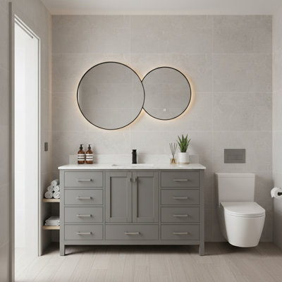 Meuble-lavabo autoportant 60 po avec lavabo simple et cadre en bois massif 60 po gris