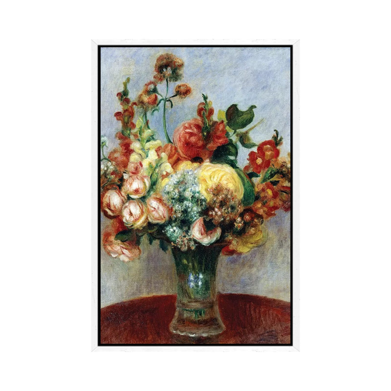 Flowers In A Vase by Pierre-Auguste Renoir - Painting on Canvas, 66.04cm H x 45.72cm W x 3.81cm D, White Framed