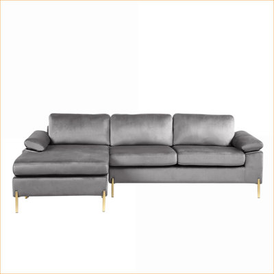 Sectional Sofas with Chaise, Mid-Century Modern Velvet, L-Shaped for Corners | Slate Gray | Velvet