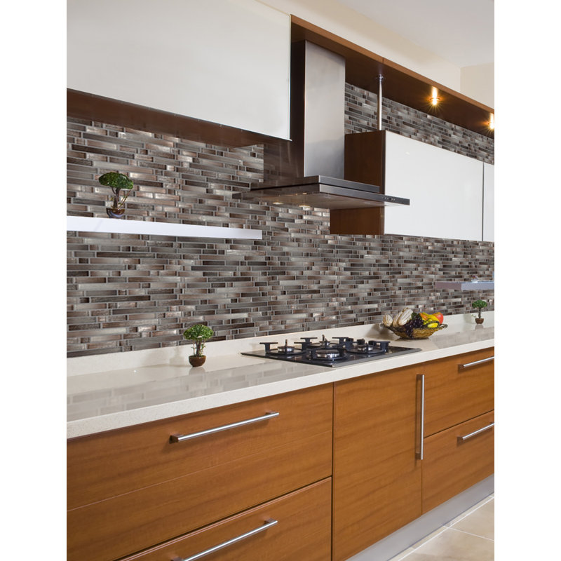 Kinzari Interlocking 12 in. x 12 in. Glossy Glass Mosaic Wall Tile, Auric