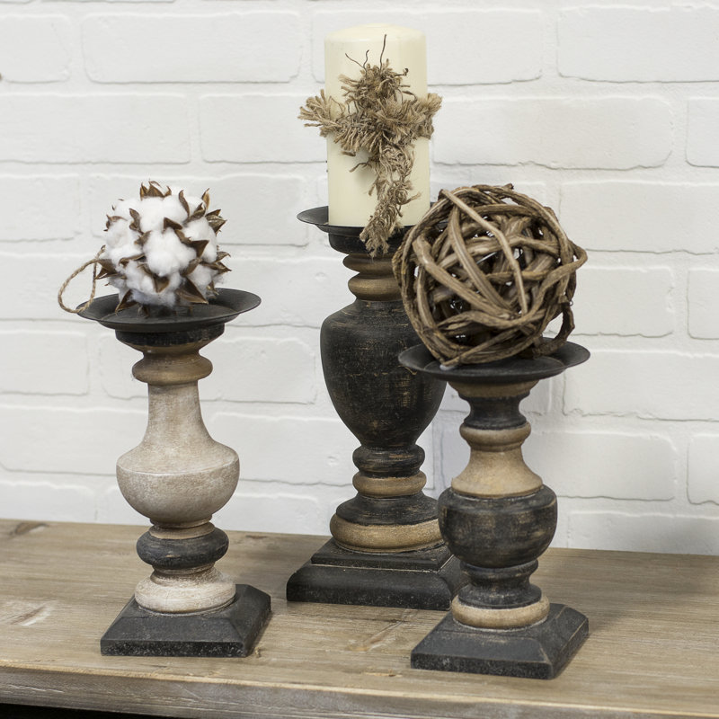 Ensemble de chandelles en bois 3 pièces rétro