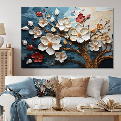 Arbre dynamique à pétales blancs et roses IV - art floral abstrait