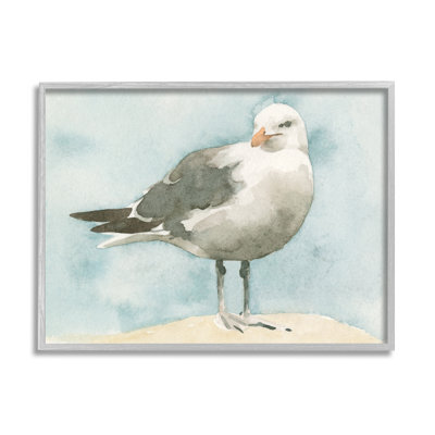 Mouette douce sur fond bleu beige