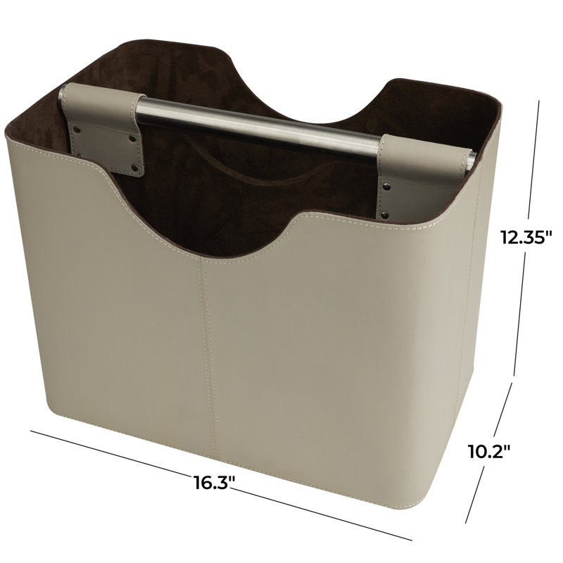 Lytham Brown Leather Decorative Magazine Holder with Divided Inside, 16" x 10" x 12", Light Gray