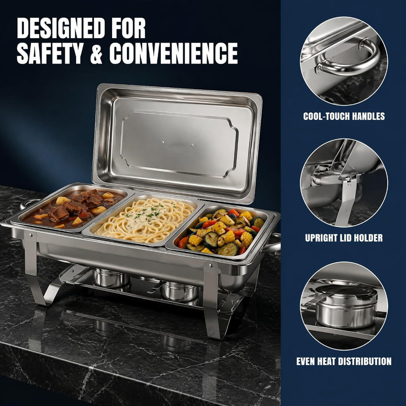 Stainless Steel Chafing Dish Buffet Set with 3  Food Pans