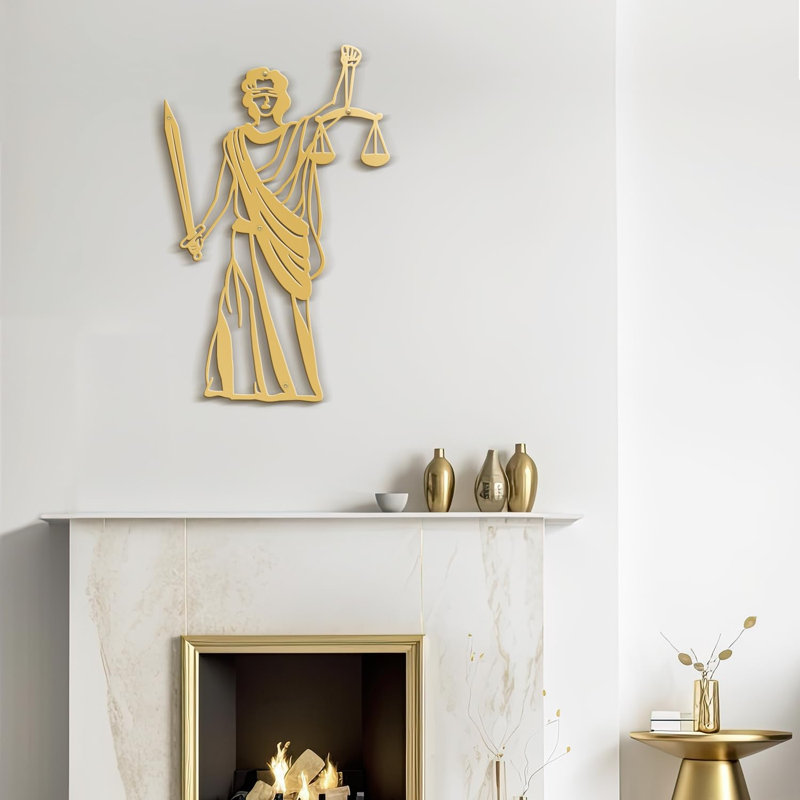 Décoration murale en métal Lady Justice Statue minimaliste moderne abstrait décoration murale, H 36 po x l 24 po x P 0,05 po