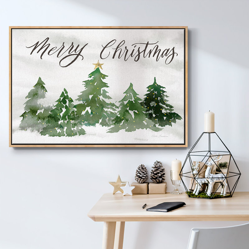 Merry Christmas - Toile tendue avec châssis, H 27 po x l 41 po x P 2 po, Bois naturel