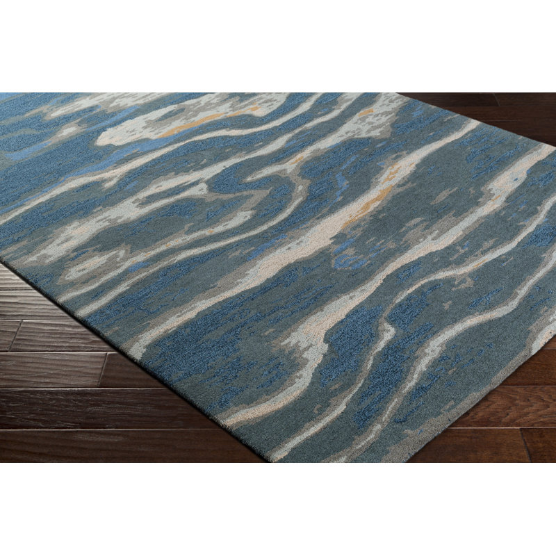 Artist Studio Hand Tufted Wool Abstract Area Rug in Navy/Sea Foam, Rectangle 3'3" x 5'3"
