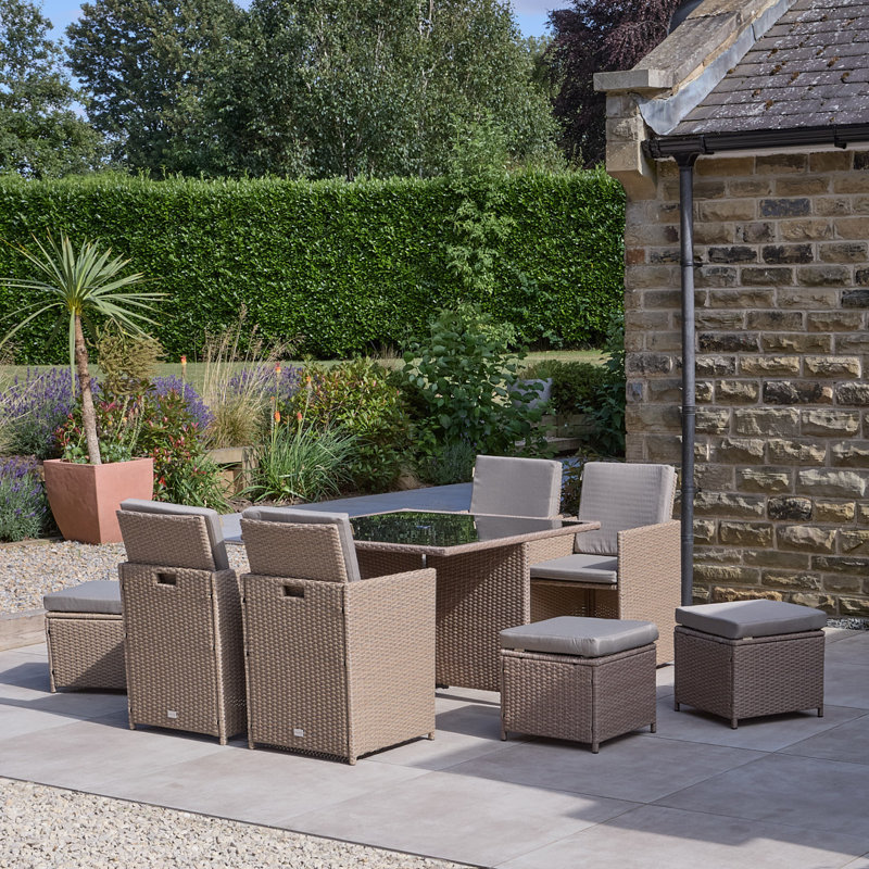 Quilla All Weather Wicker/Rattan 8 - Person with Cushions, Brown, No
