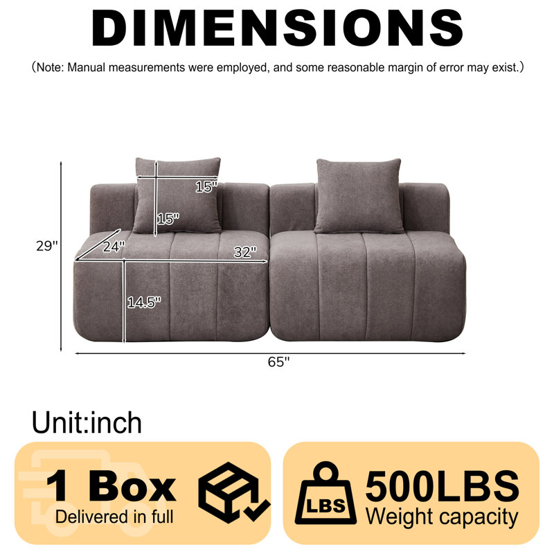 Compression Sectionals, Grey Chenille Modular Modern Sofa for Home