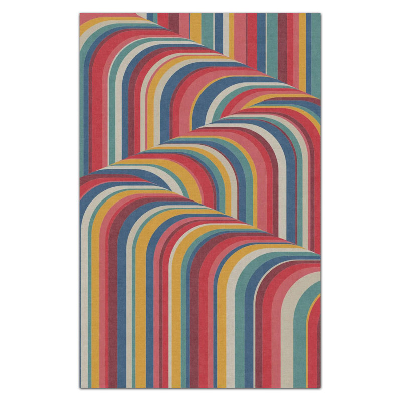 Tapis tissé multicolore à rayures, Rectangle 3 pi 9,81 po x 4 pi 11,06 po