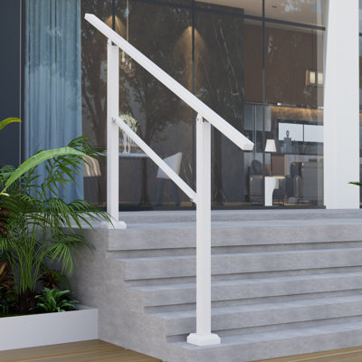 Hand Rails for Outdoor Steps, 4-5 Step Stair Railing Outdoor, 5 Step Handrails for Outdoor Steps, White