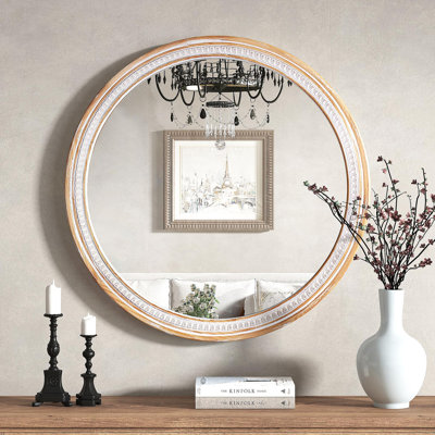 Miroir mural 30 po rond en bois massif de style campagnard, miroirs décoratifs rustiques Boho pour salle de bain, miroir mural Shabby Chic pour vestibule de salle de bain