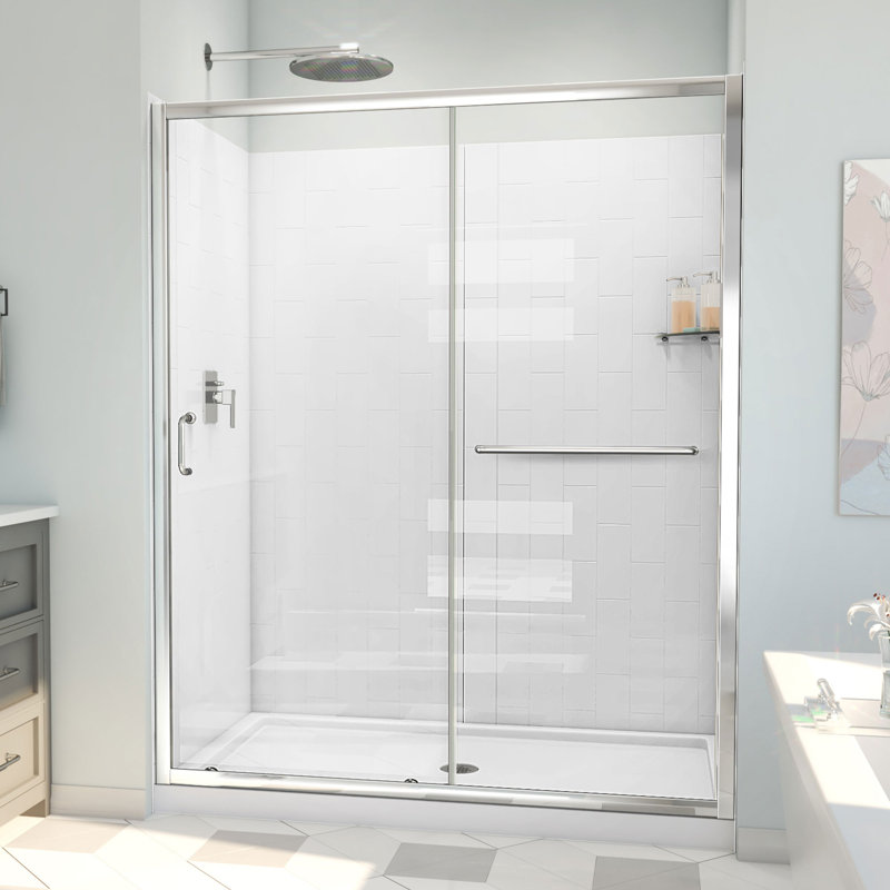 60" W x 36" D x 78" H Semi-Frameless Rectangle Shower Kit, Chrome