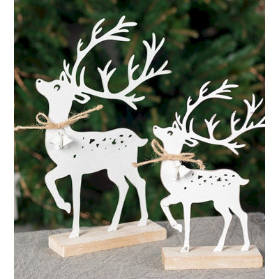 Ensemble de 2 figurines renne sur base en bois