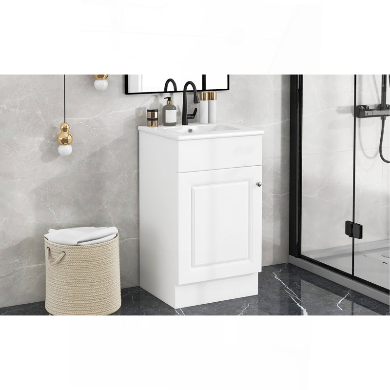 Meuble-lavabo 18 po avec lavabo, meuble-lavabo avec tablette de porte et tablette réglable, blanc, Blanc