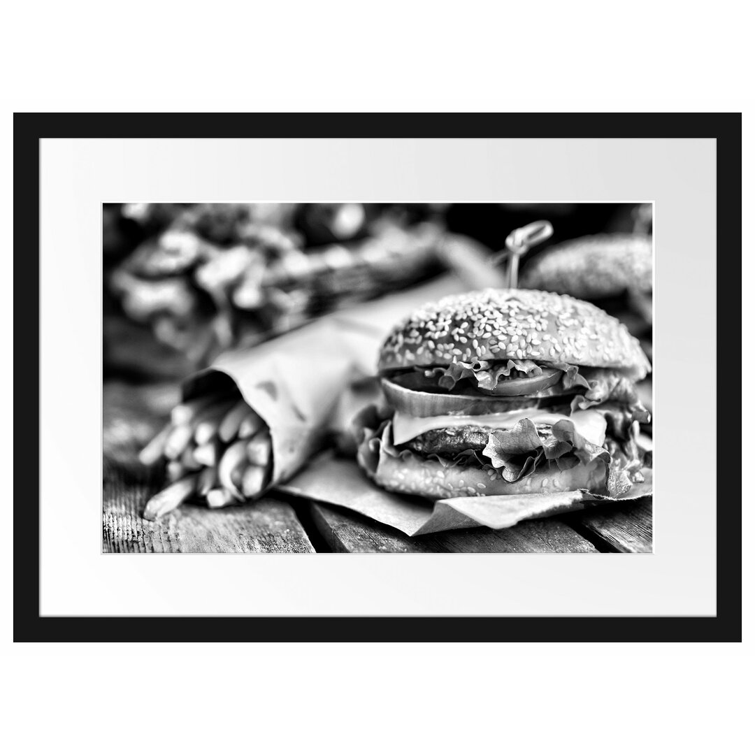 Gerahmtes Poster Burger und Pommes