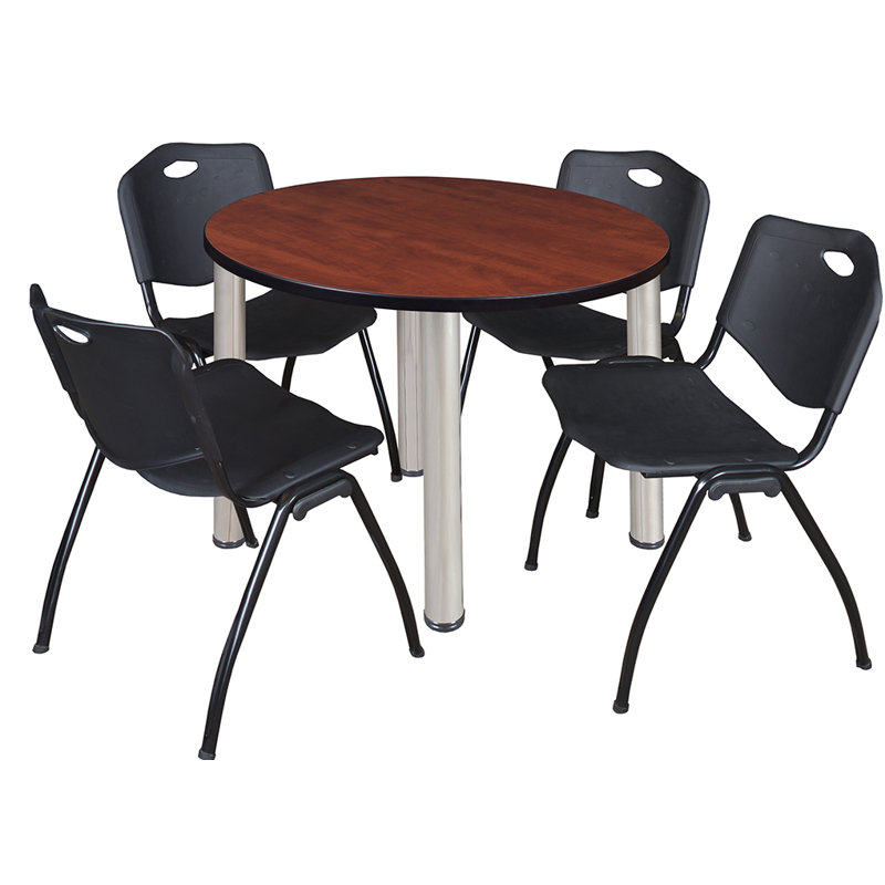 Plateau de table Kee, 4 chaises empilables, Chrome, H 29 po x l 36 po x P 36 po, Cerisier