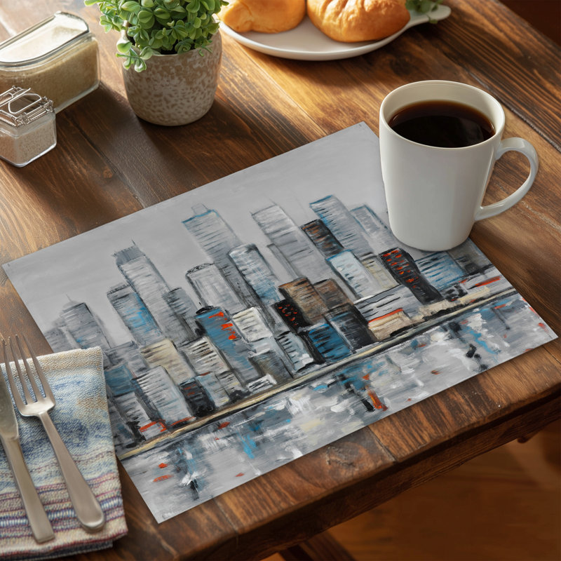 Abstract Urban Skyline Polyester Placemat - Cities Bedroom Decor