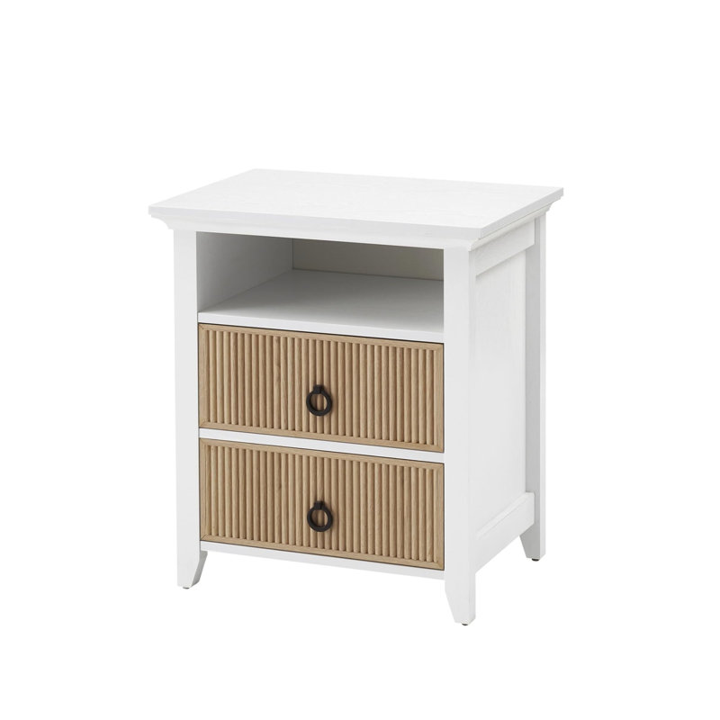 Table de bout avec motif à vagues, Blanc / Naturel