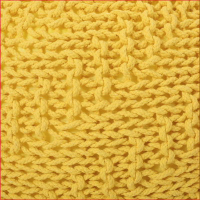 Pouf rond en coton tricoté pour salon | Jaune moutarde | Coton