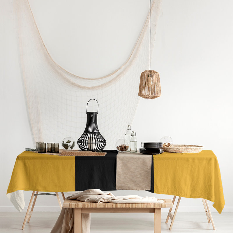 Boston Table Runner, Boston,Yellow/Black/Yellow, 102" x 58", Cotton Blend