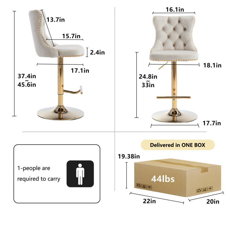 Ensemble de 4 tabourets de bar pivotants en velours capitonné, Beige