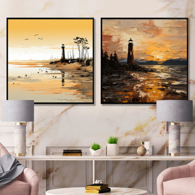 Phare Sunset Beacon I - Ensemble de 2 décorations murales coucher de soleil côtier