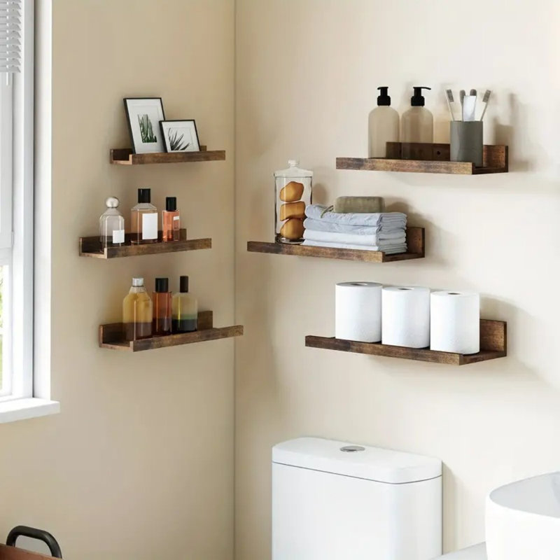 6Pcs Floating Shelves, 6 Different Size, Wall Mounted Shelves For Home Decor, Meet Your Different Storage Needs And Help You Save Space, Shelves For Living Room, Bedroom, Bathroom, Kitchen (Brown), Valentine's Day Decor