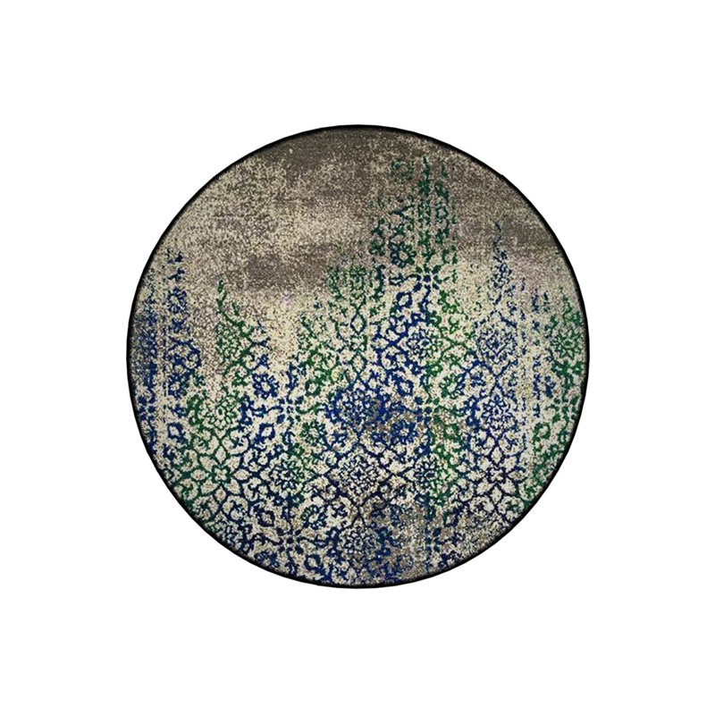 Multicolored Abstract Motif Patterned Round Woven Base Vintage Decorative Carpet, Round 4'