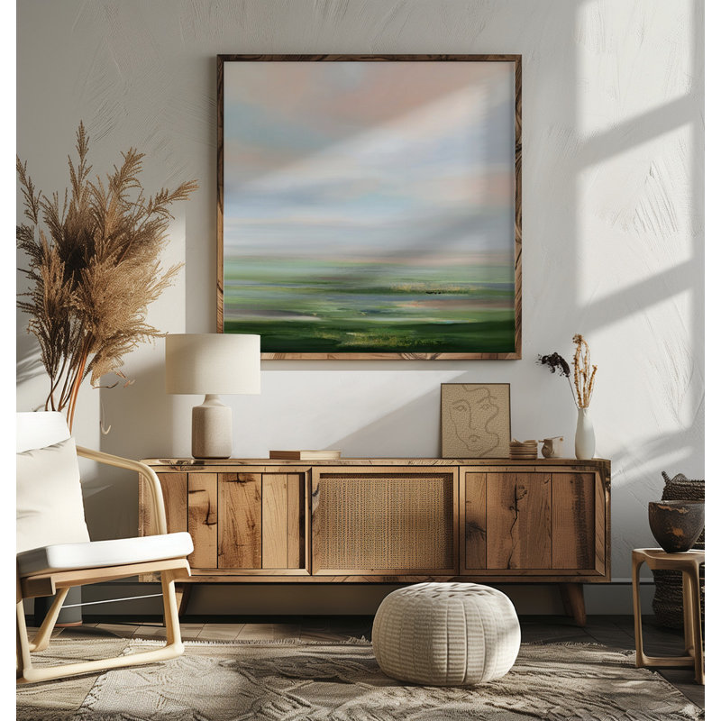 Soft Green Horizon by Nicole Walsh — Abstract Wall Art, Framed Canvas, 24 × 24, Gold