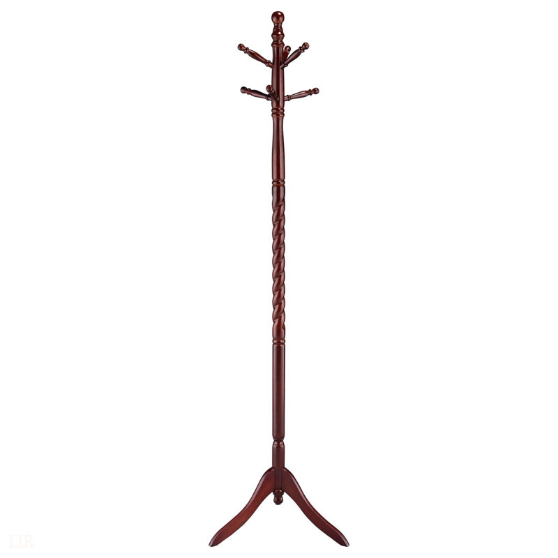 Portemanteau traditionnel à finition merlot avec poteau torsadé et crochets à deux niveaux