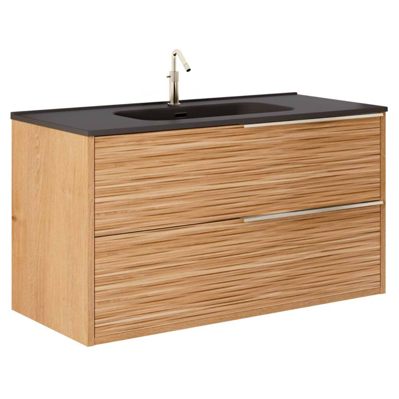 Kora 32" Bamboo Faux Finish Wall-Mounted Single Bathroom Vanity with Integrated Ceramic Top & Handles, Silver, 40"