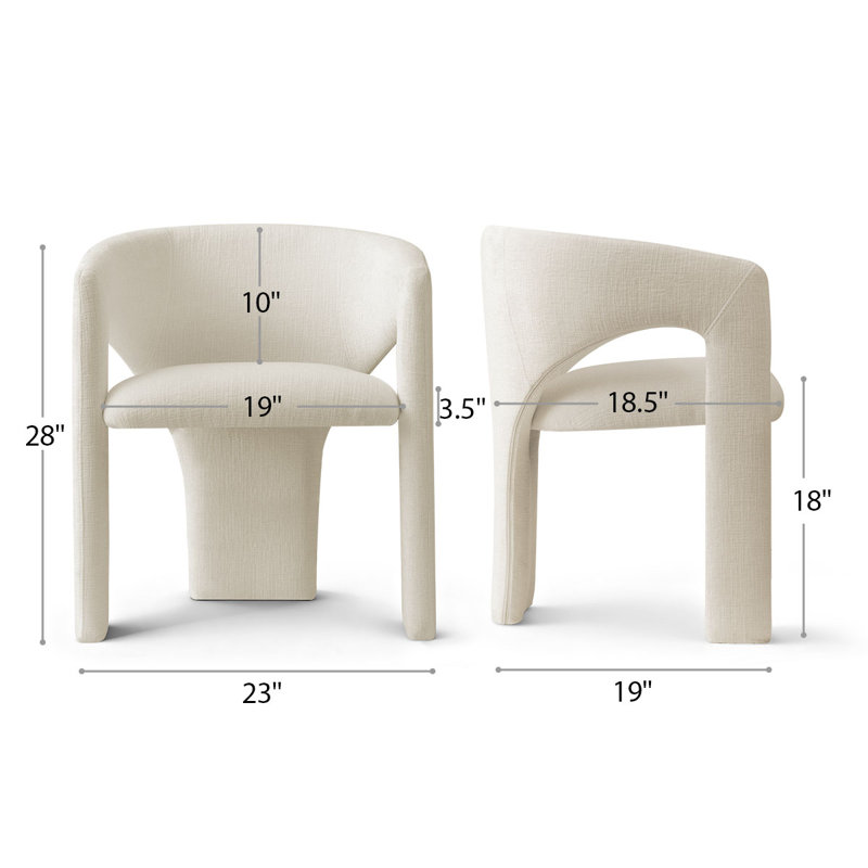 Set of 2 Modern Upholstered Dining Chairs With Curved Back And Unique Base, Beige