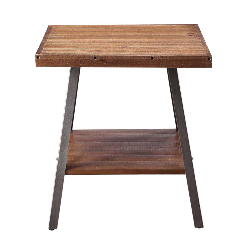 Table de bout vieillie et sablée avec tablette (ensemble de 2), charme rustique et design moderne pour un décor polyvalent.