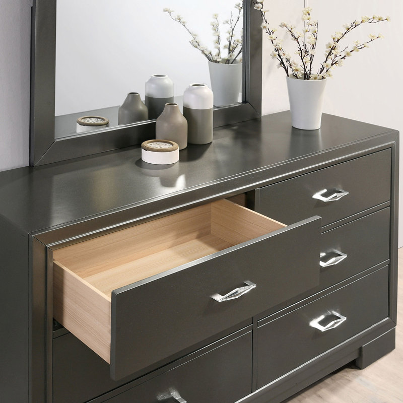 Ensemble de chambre à coucher Anjelyna, Très grand lit, Six articles : lit, deux tables de chevet, deux c