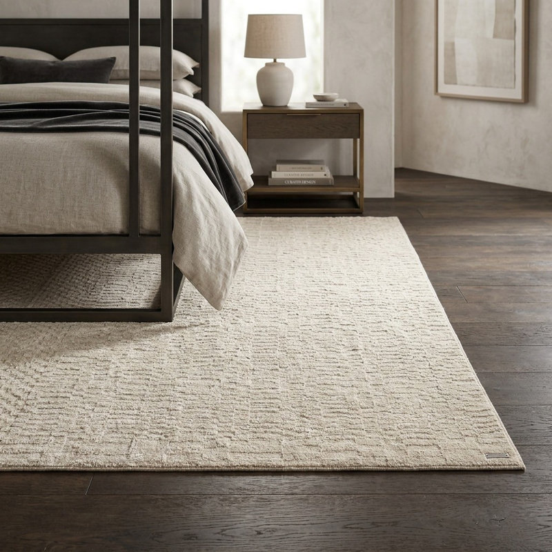 Cream/Beige Farmhouse Distressed Power-Loomed Indoor Area Rug, Rectangle 7'9" x 10'