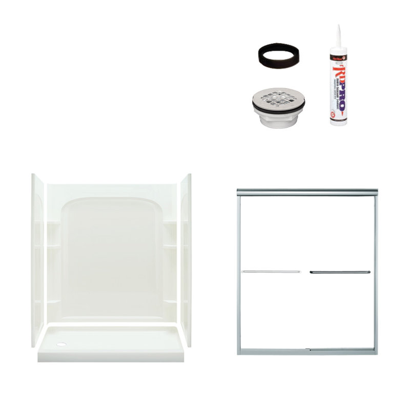 Ensemble 60" W x 73.75" H Framed Rectangle Sliding Shower Stall and Base Included, Oil Rubbed Bronze/White, Left