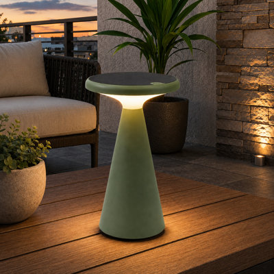 Green Solar Mushroom Table Lamp with Stepless Dimming and Up to 45-Hour Runtime