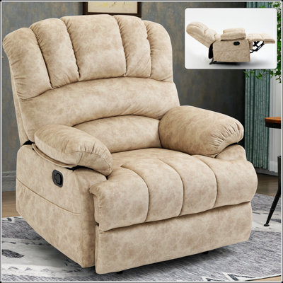 Large Manual Recliner Chair In Fabric For Living Room, Extra-Supportive And Stylish With 155-Degree Recline