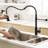 Matte Black Kitchen Faucet With Pull Out , Leak- Connection, Simple Installation Steps Stylish Single Handle, Maintain Hygiene Easily-1708922882