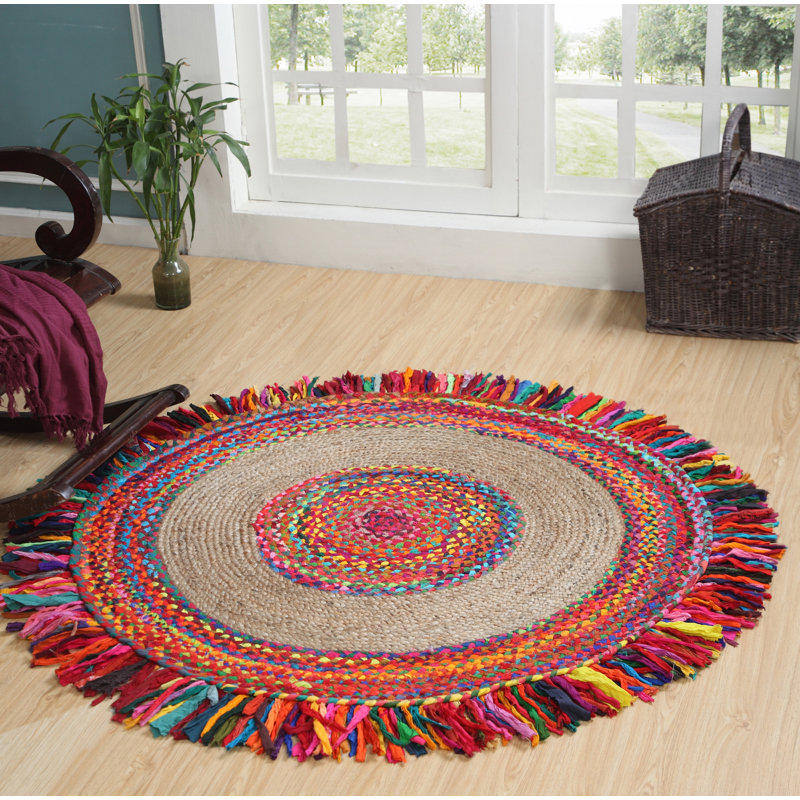 Loch Round Striped Jute / Sisal Hand Woven Area Rug, Round 120cm