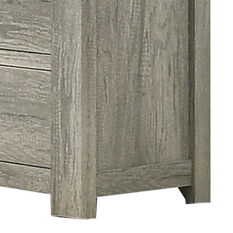 Commode 6 tiroirs 59 pouces Kalonda, poignées de bar en métal argenté, gris grain de bois
