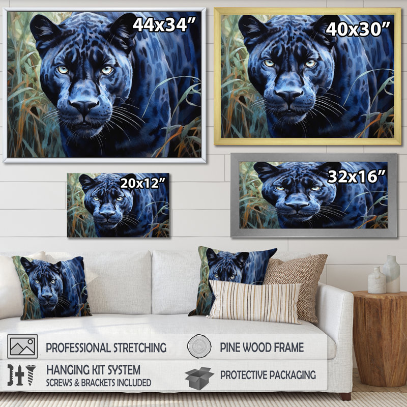 Panther's Gaze I sur toile, Cadre naturel flottant, H 16 po x l 32 po x P 1 po