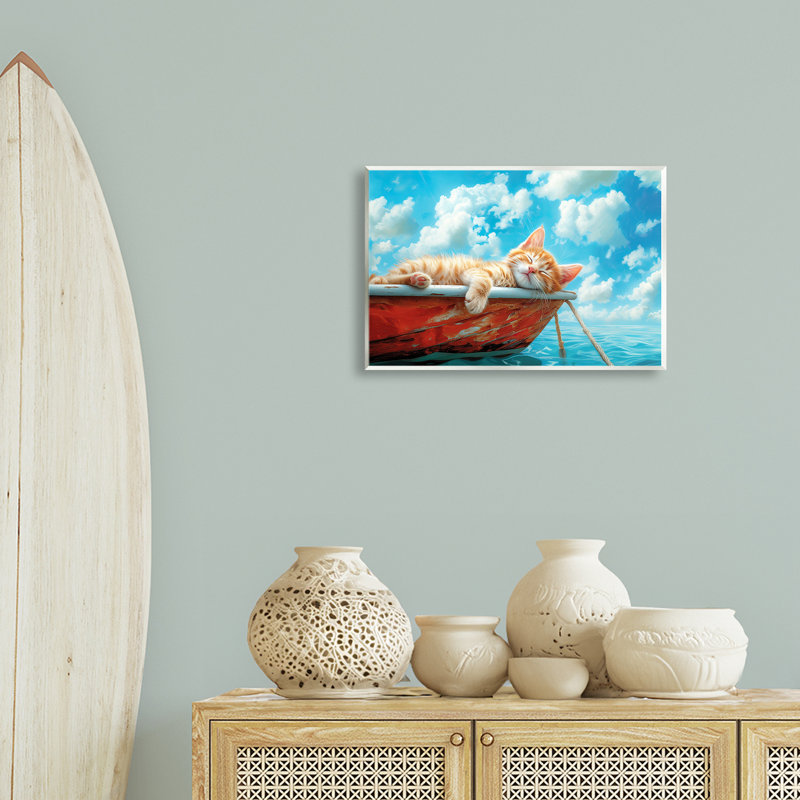 Plaque murale «Sleeping Cat on Boat», par Parable Visions, H 13 po x l 19 po