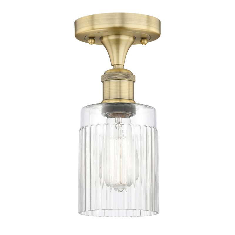 Kamena Glass Semi Flush Mount, Clear, 9.13" H x 4.5" W x 4.5" D, Brushed Brass