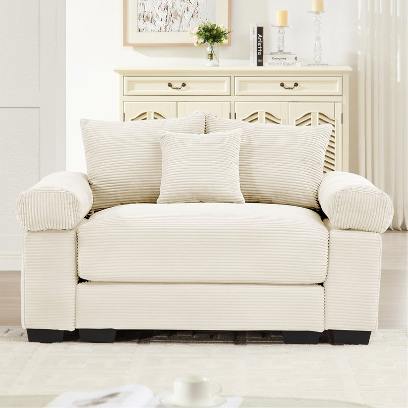 Canapé modulaire surdimensionné en forme de nuage de 54,3 po, accoudoirs très épais, bons coussins de résilience, conception ergonomique en velours côtelé de qualité supérieure, assemblage facile pour le salon, crème