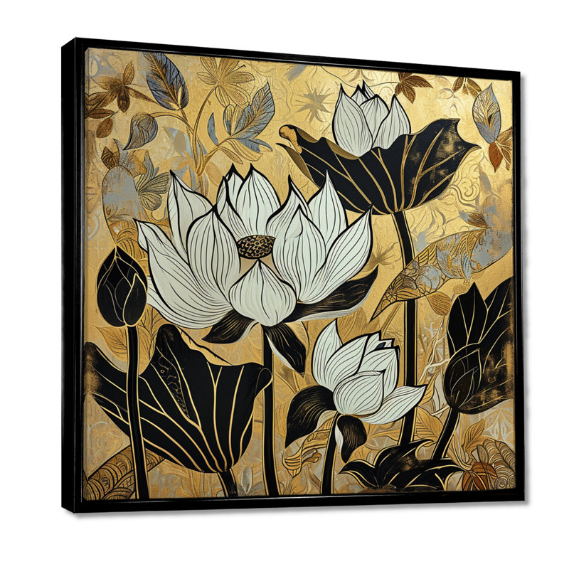 Anthony, art mural Lotus, Cadre flottant noir, bois massif, H 30 po x l 30 po