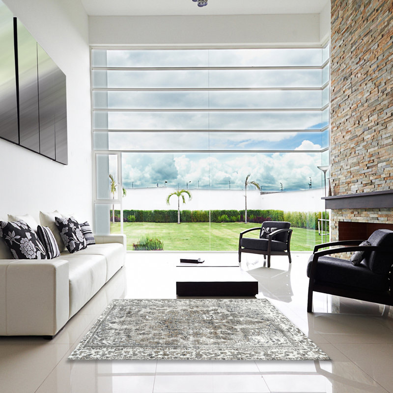 Tapis contemporain gris clair / ivoire Decastro, Carré 6 pi